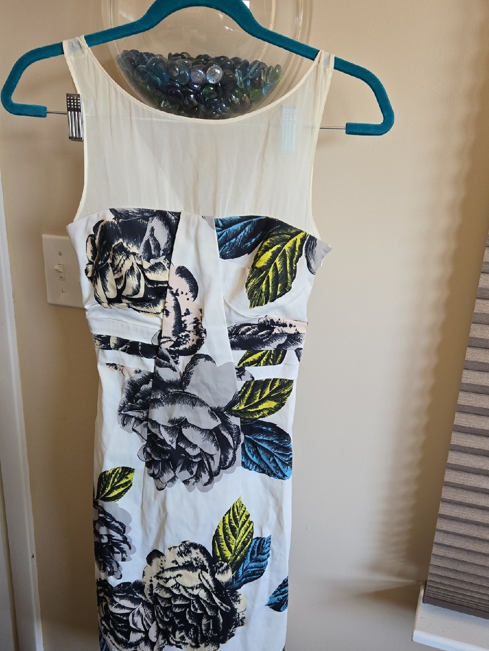 Cream Midi Dress with Blue & Yellow Floral Print